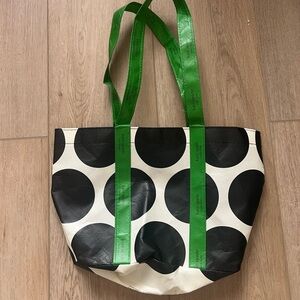 Kate Spade Black and White Dot Reusable Tote with Green Handles